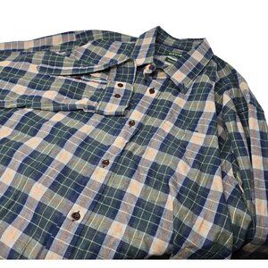 Orvis Classic Fit Shirt Size XL Men's Long Sleeve Green‎ Tan Orange Plaid